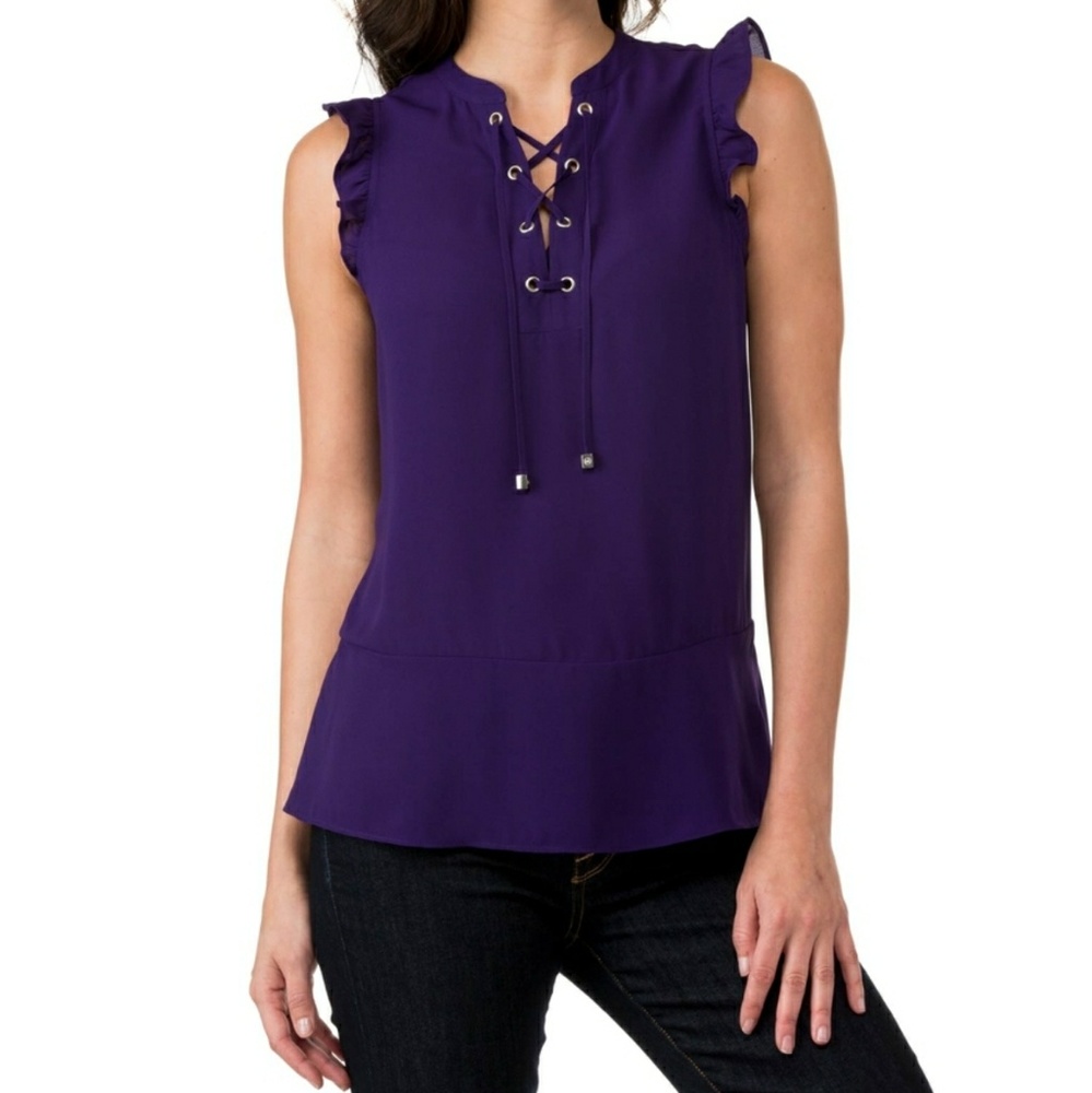 Michael Kors Ruffle Sleeve Lacing Top